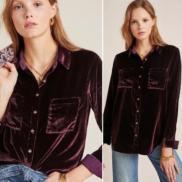 Maeve Karina Velvet Button Down 